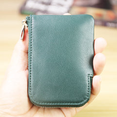 Women Leather Mini Zip Wallet Green Billfold Slim Coin Wallets Small Zip Change Wallet For Women