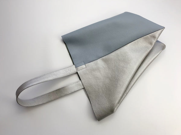 Fashion Womens Silver Blue Leather Vertical Tote Bags Silver Blue Shoulder Tote LOHAS03181024