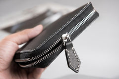 Cool Leather Mens Slim Leather Small Wallets Zipper billfold Wallets Bifold for Men