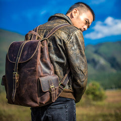 Handmade Vintage Leather Coffee Mens Cool Leather Backpack Travel Bag for men