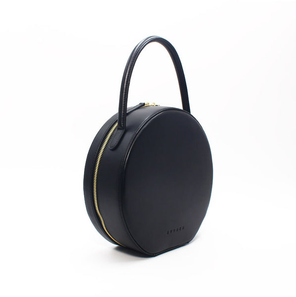 Black Leather circle Purse handbag bag for women leather purse shopper bag - EverHandmade