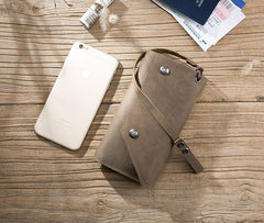 Handmade Leather Mens Cool Long  Chain Wallet Phone Biker Trucker Wristlet Wallet