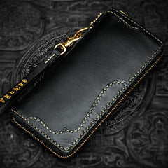 Handmade Leather Black Chain Wallet Mens Biker Wallet Cool Long Wallets for Men