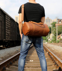 Genuine Leather Mens Bucket Bag Cool Weekender Bag Travel Bag Duffle Bags Overnight Bag Holdall Bag for men