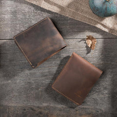 Handmade Leather Mens Cool Slim Leather Wallet Men Small billfold Wallets Bifold for Men