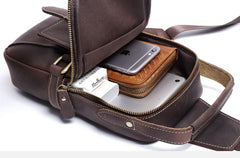 Genuine Leather Mens Cool Chest Bag Sling Bag Coffee One shoulder Backpack for men