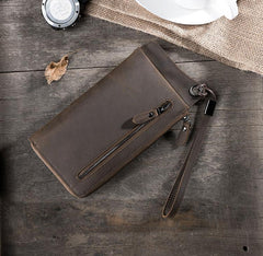 Handmade Leather Mens Cool Long Chain Wallet Phone Biker Trucker Wristlet Wallet
