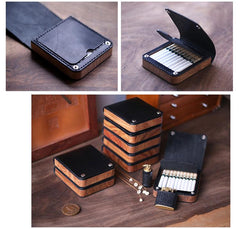 Handmade Wooden Coffee Leather Mens 20pcs Cigarette Case Cool Custom Cigarette Holder for Men