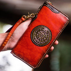 Handmade Leather Tibetan Mens Chain Biker Wallets Cool Leather Wallets Long Wallets for Men