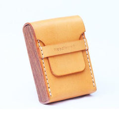 Cool Wooden Leather Mens 20pcs Cigarette Case Custom Beige Cigarette Holder for Men