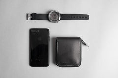 Handmade leather Mens Small biker wallet zipper billfold Chain Wallets for Men