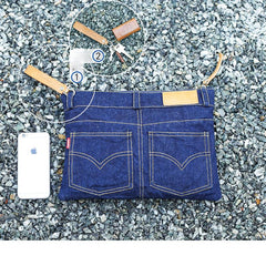 Unique Blue Jean Mens Clutch Bag Cool Wristlet Wallet Zipper Clutch Wallet For Men