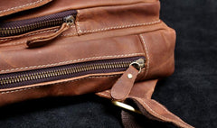 Genuine Leather Mens Cool Chest Bag Brown Sling Bag One Shoulder Backpack for men