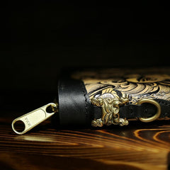 tooled leather wallet Handmade Tooled Leather Biker Wallet Constellation Mens Cool Chain Wallet Trucker Wallet with Chain