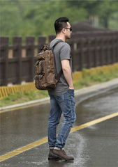 Oil Wax Canvas Mens Cool Backpack Large Travel Backpack Hiking Backpack for men