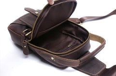 Genuine Leather Mens Cool Chest Bag Sling Bag Coffee One shoulder Backpack for men