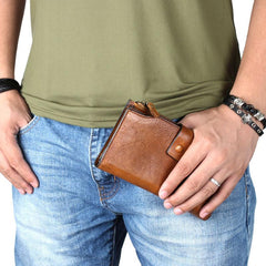 Handmade Leather Mens Cool Long Leather Wallet Wristlet Clutch Wallet for Men