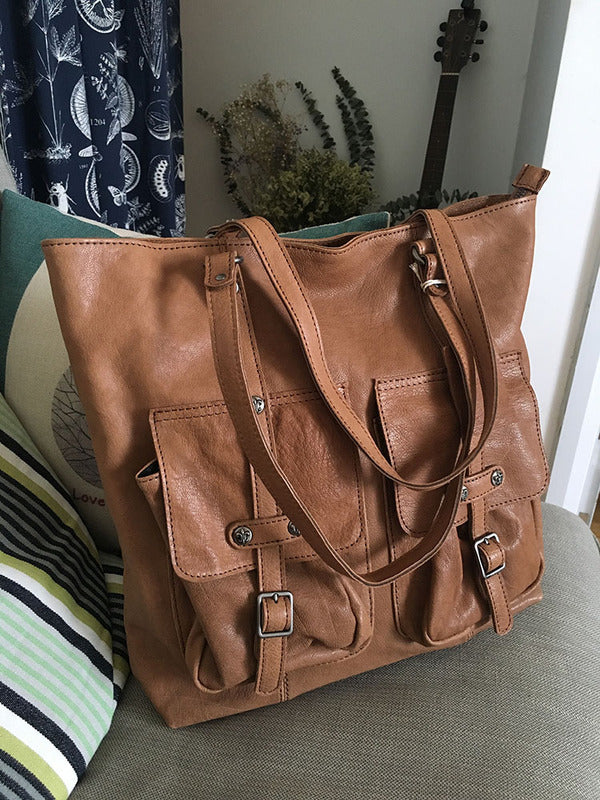 Vintage WOMENs Brown Large LEATHER Tote Bag Fashion Tote Purse FOR WOMEN