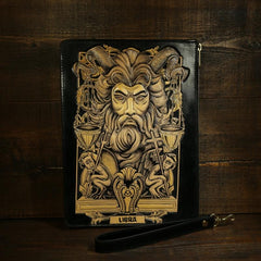 Handmade Leather Tooled Constellation Biker Wallet Mens Cool Chain Wallet Trucker Wallet with Chain