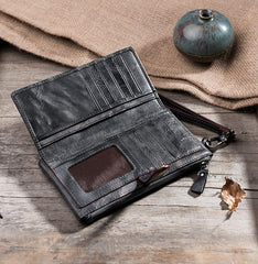 Handmade Leather Mens Biker Wallet Cool Leather Wallet Long Wrist Wallets for Men