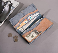 Handmade Leather Mens Clutch Wallet Cool Leather Wallet Long Phone Wallets for Men