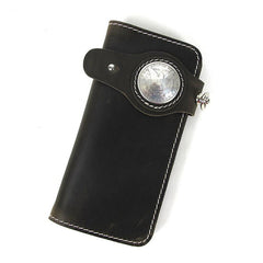Handmade Mens Long Biker Wallet with Chain Cool Leather Biker Chain Wallet