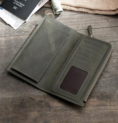 Leather Mens Long Wallet Cool Leather Wallet Long Bifold Wallets for Men