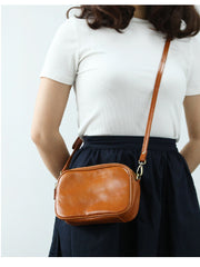 Cute Leather Womens Small Crossbody Bag Purse Double Zipper Shoulder Bag for Women