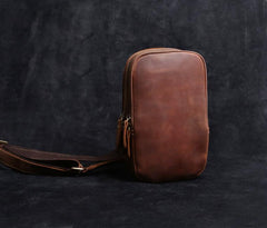 Genuine Leather Mens Sling Bag Cool Chest Bag Crossbody Pack Travel Sling Pack for men