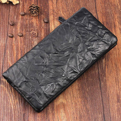 Handmade Leather Mens Cool Long Leather Wallet Bifold Clutch Wallet for Men