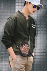 Cool Leather Mens Skull Biker Belt Pouch Waist Bag Side Bag Shoulder Bag for Men