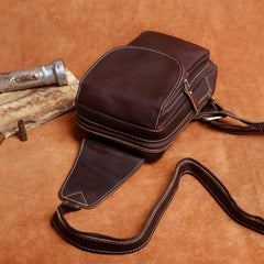 Genuine Leather Mens Cool Chest Bag Brown Sling Bag One Shoulder Backpack for men
