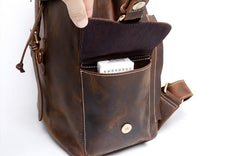 Vintage Leather Mens Backpack Satchel Brown School Backpack Travel Backpack for men