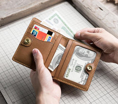 Handmade Leather Mens Cool Slim Leather Wallet Men Small Wallets Bifold for Men