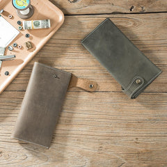 Handmade Leather Mens Slim Wallet Cool Leather Wallet Long Phone Wallets for Men