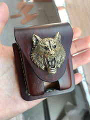 Handmade Brown Leather Mens Classic Zippo Lighter Case Zippo Lighter Pouch with Belt Loop For Men