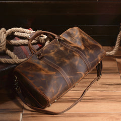 Leather Mens Weekender Bag Vintage Coffee Travel Bag for men