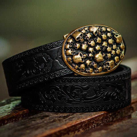 Handmade Genuine Leather Skull Mens Belt Custom Cool Leather Men Black Belt for Men