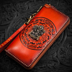 Handmade Leather Tibetan Mens Biker Chain Wallet Cool Leather Wallet Long Chain Wallet for Men