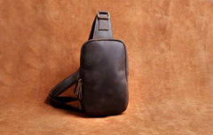 Genuine Leather Mens Sling Bag Cool Chest Bag Crossbody Pack Travel Sling Pack for men