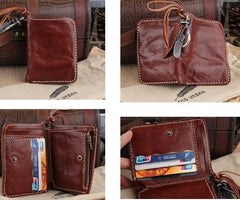 Handmade Leather Mens Long Chain Biker Wallet Cool Leather Wallet Slim Wallets for Men