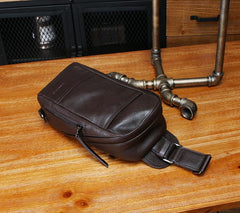 Black Leather Mens Sling Bag Sling Chest Bag Sling One SHoulder Backpack for men