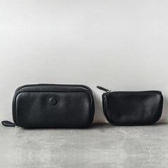 Cool Leather Black Mens Leather 2pcs Tobacco Pipe Case Zipper Tobacco Pipe Case for Men