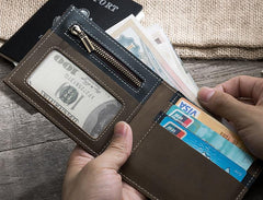 Handmade Leather Mens Cool Slim Leather Wallet Men Small billfold Wallets Bifold for Men