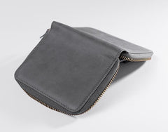 Cool Leather Mens Slim Leather Small Wallet Zipper billfold Wallets Bifold for Men