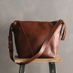 Vintage LEATHER WOMEN Bucket Bag SHOULDER BAG Purse with Tassel FOR WOMEN
