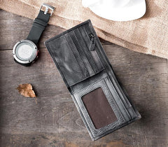 Cool Handmade Leather Mens Slim Small Wallet billfold Wallets Bifold for Men