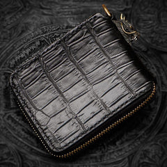 Handmade Leather Chinese Dragon Tooled Mens billfold Wallet Cool Chain Wallet Biker Wallet for Men