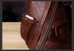 Genuine Brown Leather Mens Cool Chest Bag Sling Bag Sling Backpack for men
