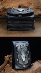 Cool Leather Mens Snake Biker Belt Pouch Waist Bag Drop Leg Bag for Men